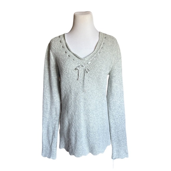 Lucy & Laurel Sweaters - Lucy & Laurel M Gray Angora Lambs Wool Knit Tunic V-neck Pullover Sweater 75393